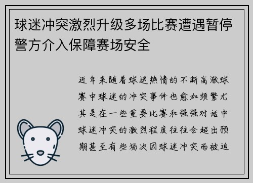 球迷冲突激烈升级多场比赛遭遇暂停警方介入保障赛场安全